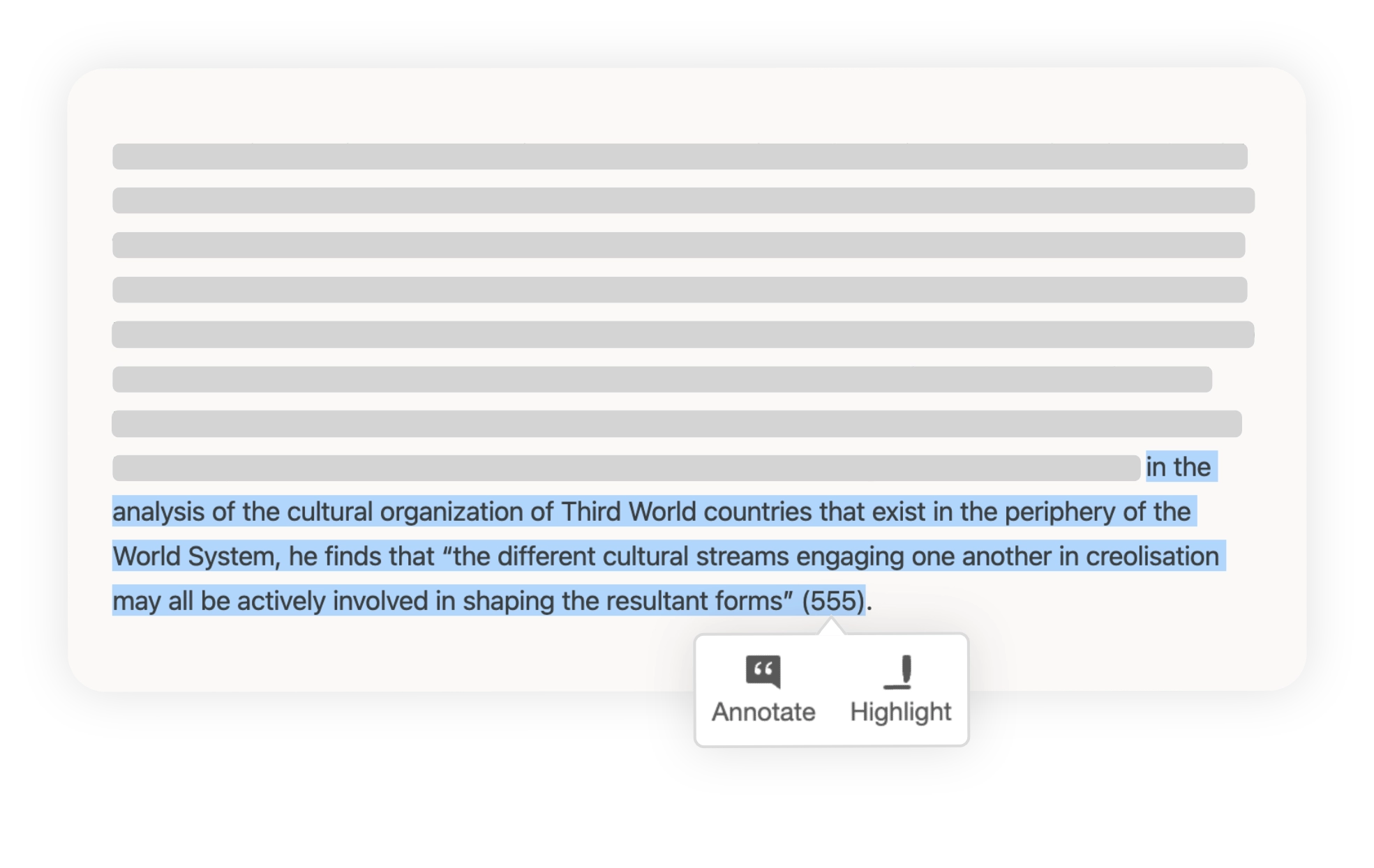 An image demonstrating how annotating and highlighting text works.